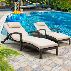 EROMMY Chaise Lounge Chairs Set of 6 for Outside, PE Rattan Wicker Patio Pool Lounge Chair with Arm, Cushion for Poolside Beach (Khaki)