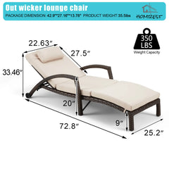 EROMMY Chaise Lounge Chairs Set of 4 for Outside, PE Rattan Wicker Patio Pool Lounge Chair with Arm, Cushion for Poolside Beach (Khaki)