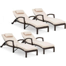 EROMMY Chaise Lounge Chairs Set of 4 for Outside, PE Rattan Wicker Patio Pool Lounge Chair with Arm, Cushion for Poolside Beach (Khaki)