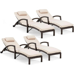 EROMMY Chaise Lounge Chairs Set of 4 for Outside, PE Rattan Wicker Patio Pool Lounge Chair with Arm, Cushion for Poolside Beach (Khaki)