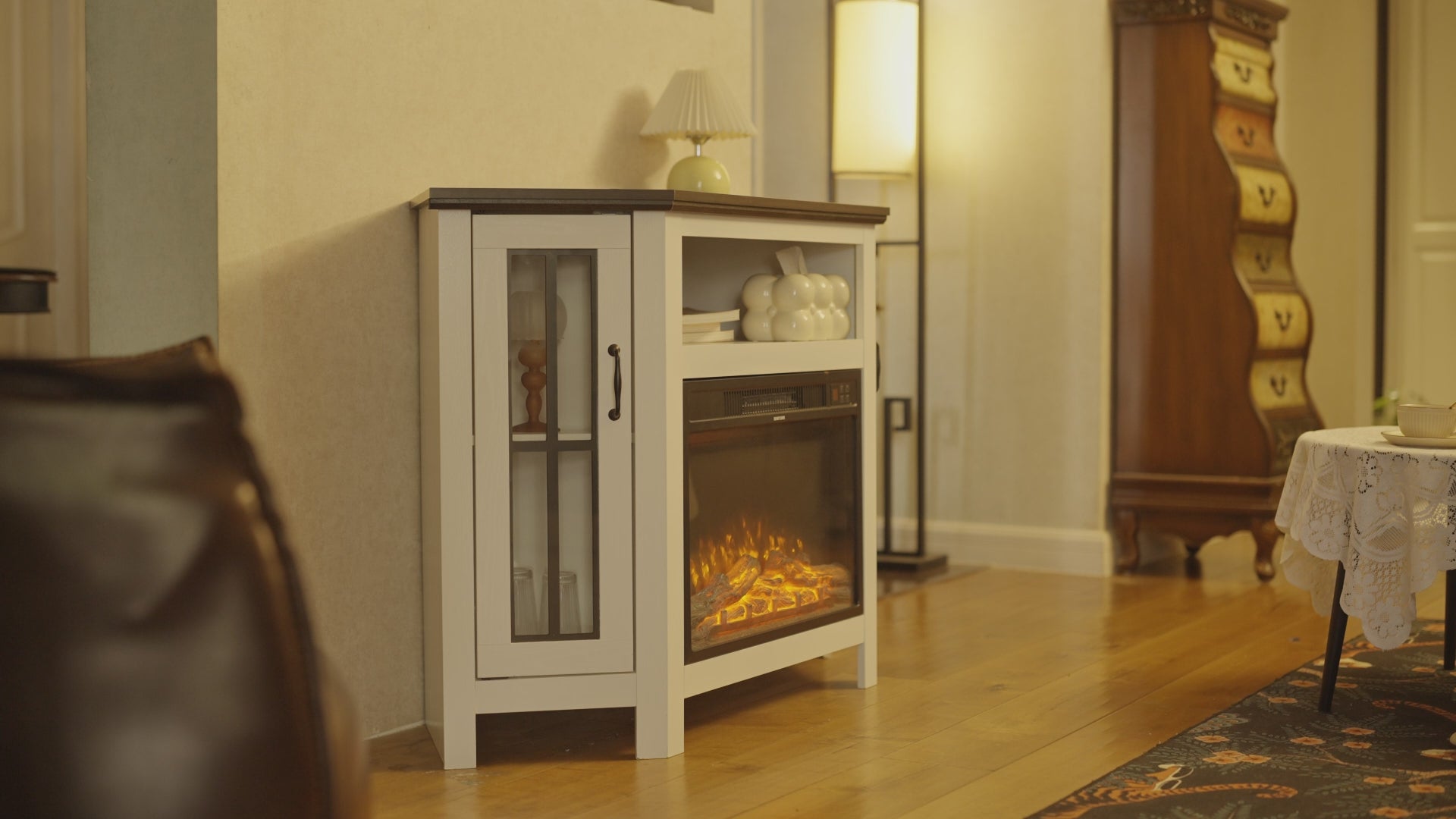 EROMMY 48" Corner Fireplace Cabinet with 23" Electric Fireplace, Deep Walnut