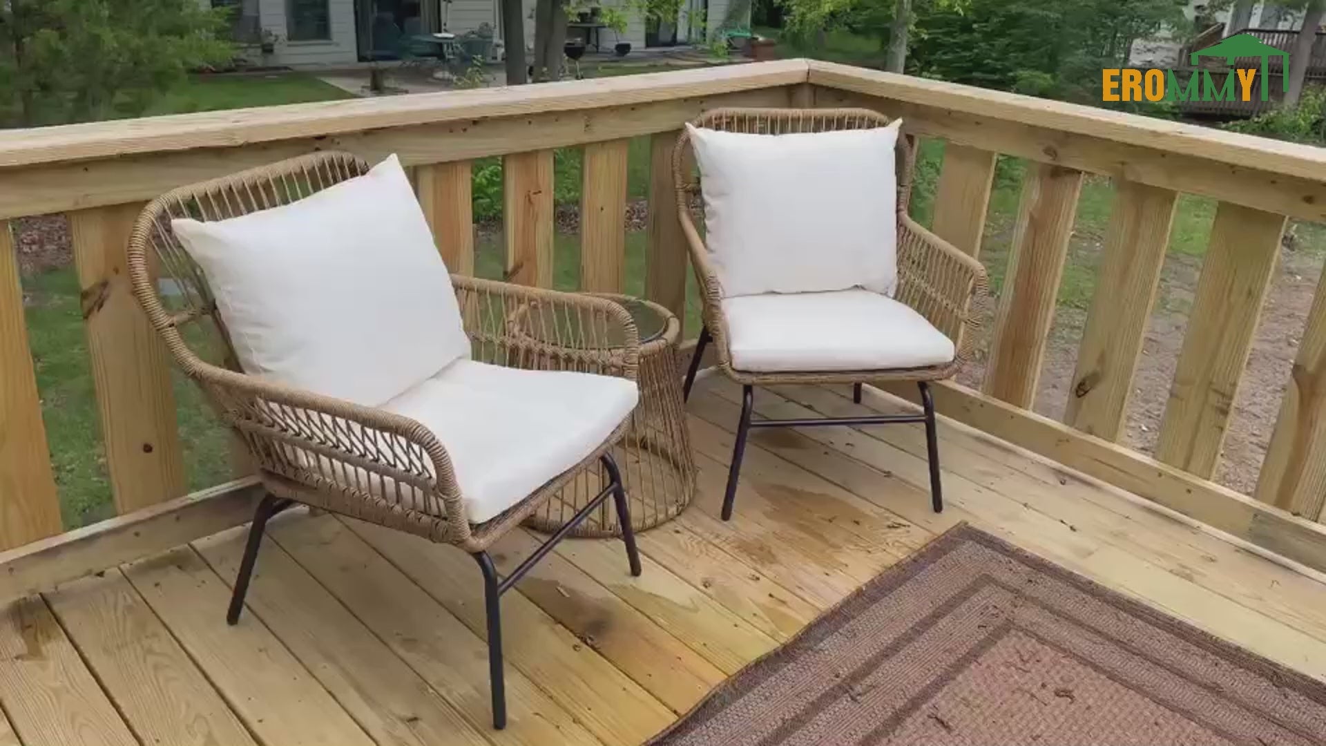 EROMMY 3-Piece Outdoor Wicker Bistro Set with Glass Top