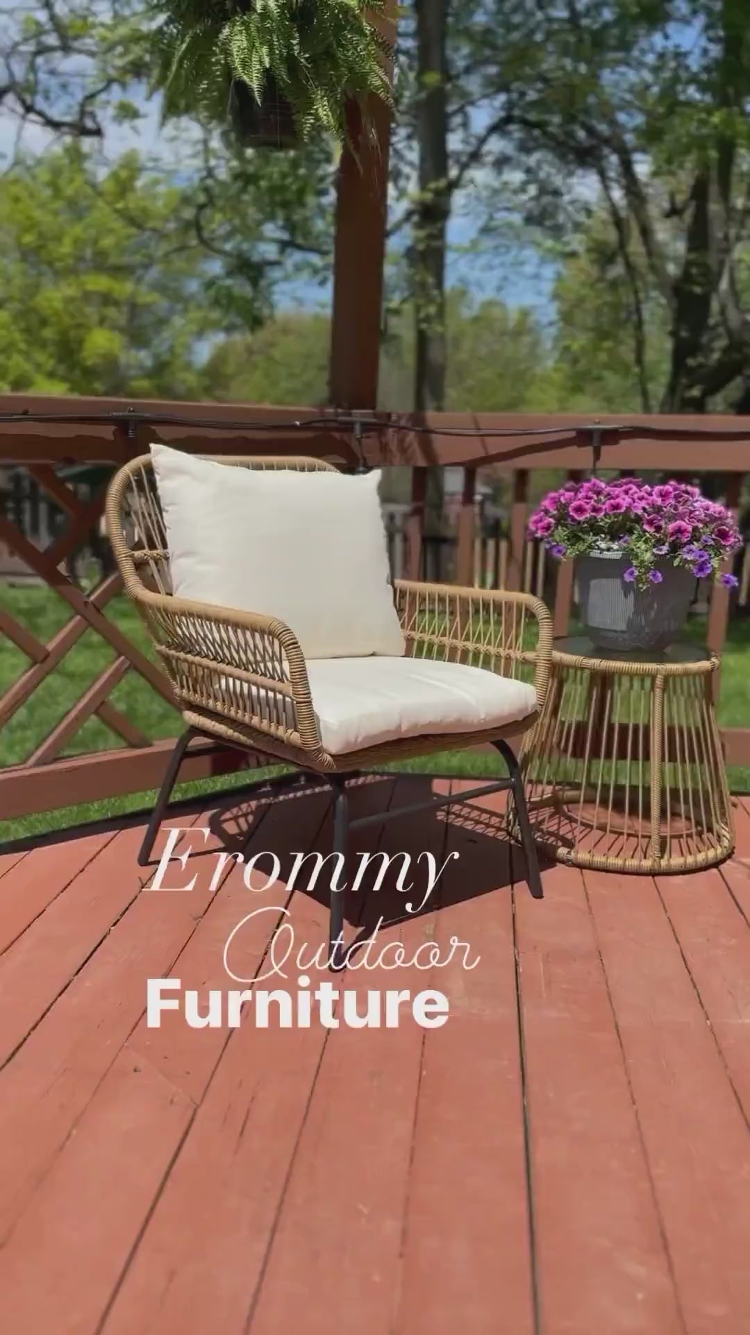 EROMMY 3-Piece Patio Bistro Set with Glass Top Table & 2 Ergonomic Armchairs, Gray