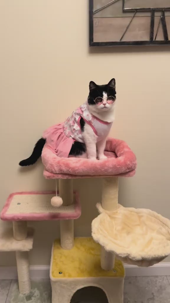 EROMMY 33 inches Multi-Level Cat Tree Cat Tower for Indoor Cats, Cat Condo with Scratching Post, Pink