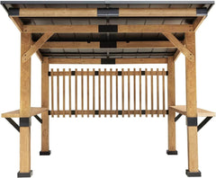 EROMMY 10' x 11' Outdoor Cedar Wood Gazebo, Solid Wood Framed Gazebo with Bar Counters & Metal Roof