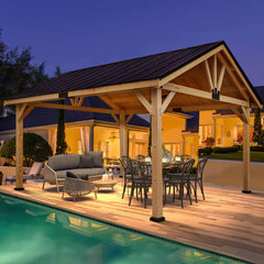 EROMMY 13' x 16' Hardtop Gazebo, Solid Spruce Wood Gazebo with Waterproof Asphalt Roof, for Lawns, Beach, Patio, Garden, Yard-Erommy