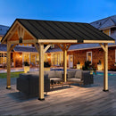 EROMMY 11‘ x 12‘ Hardtop Gazebo, Solid Spruce Wood Gazebo with Waterproof Asphalt Roof, for Lawns, Beach, Patio, Garden-Erommy