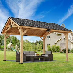 EROMMY 12' x 15' Hardtop Gazebo, Solid Spruce Wood Gazebo with Waterproof Asphalt Roof, for Lawns, Beach, Patio, Garden, Yard-Erommy