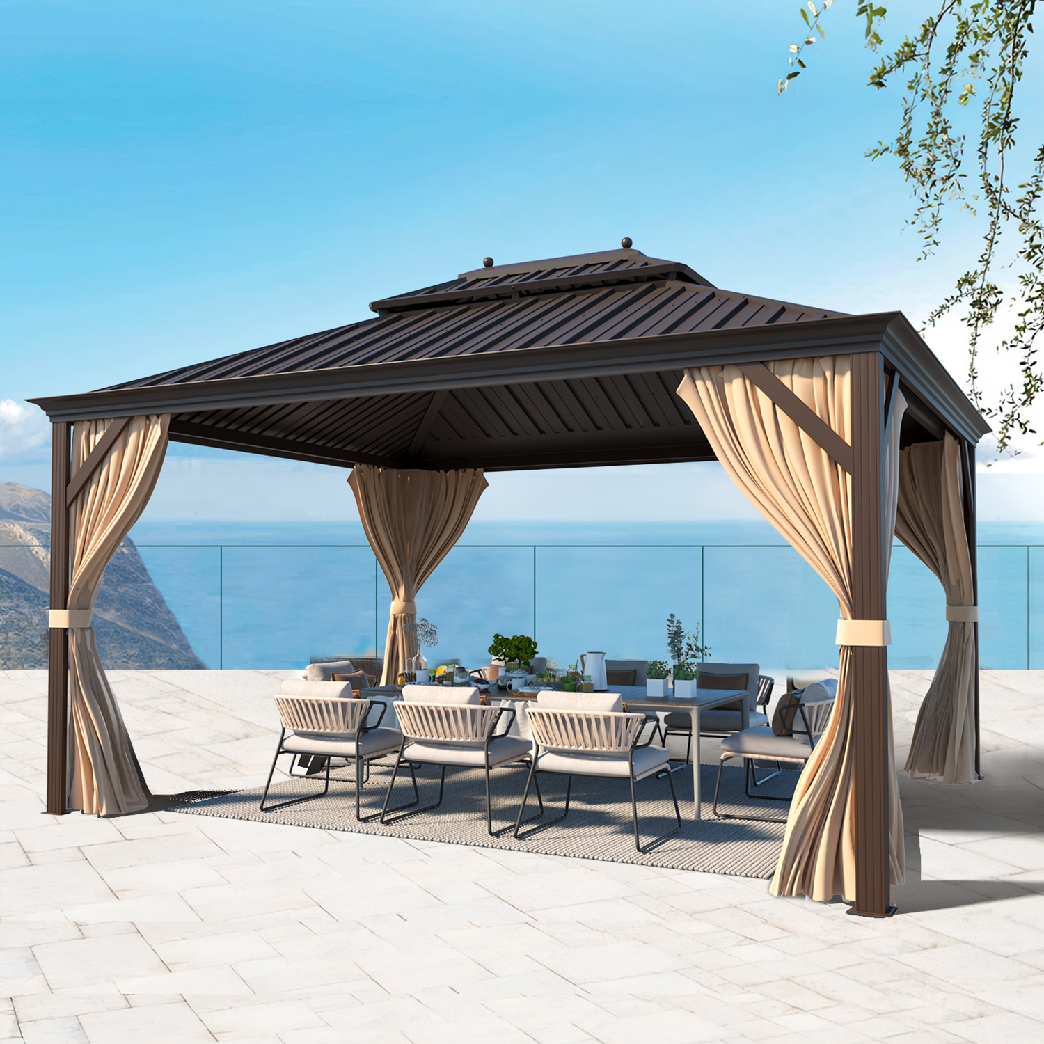 EROMMY 10 x12 Deluxe Hardtop Gazebo with Galvanized Steel Roof