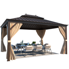 EROMMY 10'x12' Deluxe Hardtop Gazebo with Galvanized Steel Roof and Mosquito Net, Permanent Pavilion Gazebo with Aluminum Frame