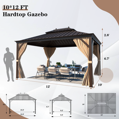 EROMMY 10'x12' Deluxe Hardtop Gazebo with Galvanized Steel Roof and Mosquito Net, Permanent Pavilion Gazebo with Aluminum Frame