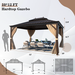 EROMMY 10' x 12' Deluxe Hardtop Gazebo with Galvanized Steel Roof and Mosquito Net, Permanent Pavilion Gazebo with Aluminum Frame-Erommy