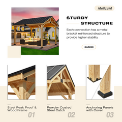 EROMMY 12' x 15' Hardtop Gazebo, Solid Spruce Wood Gazebo with Waterproof Asphalt Roof, for Lawns, Beach, Patio, Garden, Yard-Erommy