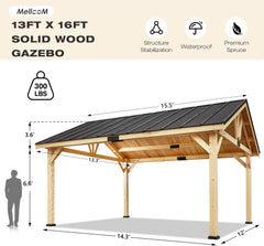 EROMMY 13' x 16' Hardtop Gazebo, Solid Spruce Wood Gazebo with Waterproof Asphalt Roof, for Lawns, Beach, Patio, Garden, Yard-Erommy