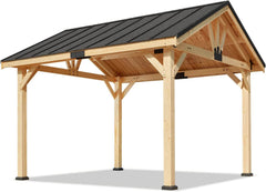 EROMMY 11x12 FT Spruce Wood Solid Hardtop Gazebo with Waterproof Asphalt Roof