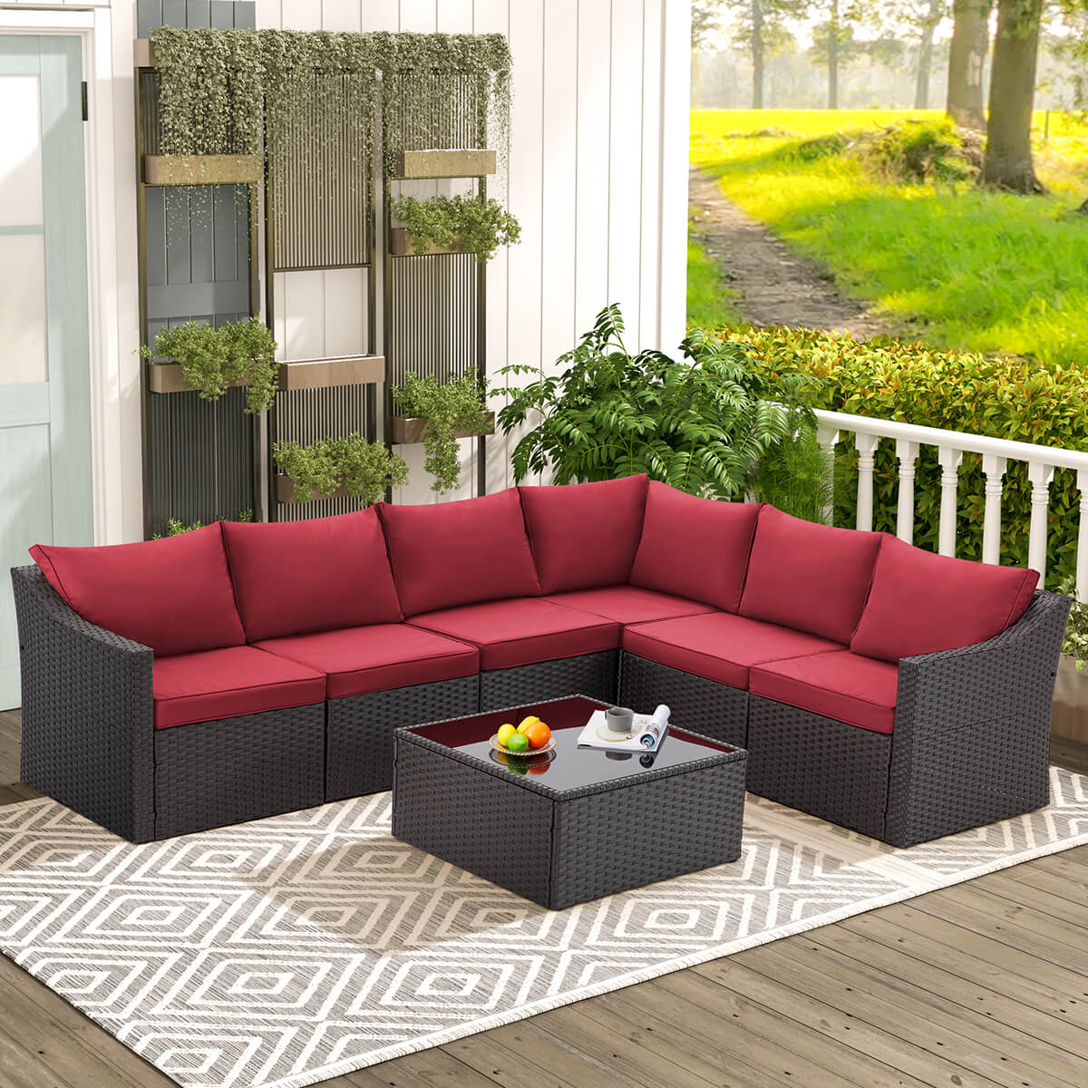 7 pcs outdoor rattan sectional sofa all weather patio funiture set