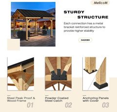 EROMMY 11' x 12' Spruce Wood Solid Hardtop Gazebo with Waterproof Asphalt Roof-Erommy