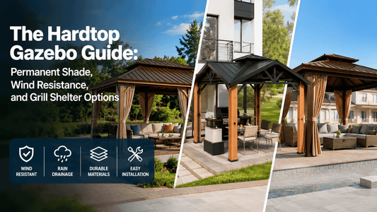 Hardtop gazebo guide featuring permanent shade, wind resistance, rain drainage, durable materials, and grill shelter options