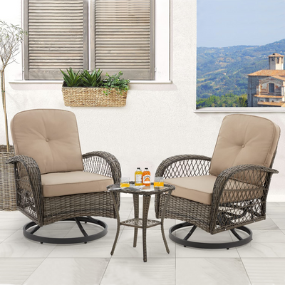 EROMMY 3 Pieces Patio Swivel Glider Chairs - Khaki-Erommy