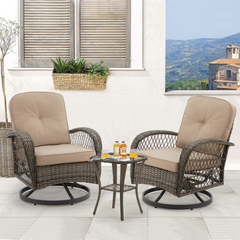 EROMMY 3 Pieces Patio Swivel Glider Chairs - Khaki