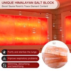 EROMMY Infrared Sauna, 3-4 Person Home Sauna with Himalayan Salt Panel & 10 Minutes Warm-up System, Canadian Hemlock, 220V
