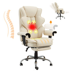 Erommy 6-Point Massage Heat Ergonomic Reclining Office Chair with Footrest Beige-Erommy