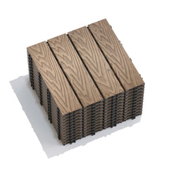 22 PCS Interlocking WPC Deck Tiles 11.8" x 11.8" – Natural Wood Look Composite Flooring for Patio, Balcony, Bathroom, Garden & Poolside, Waterproof, Non-Slip, All-Weather Use-Erommy