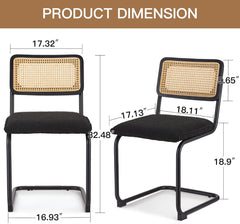 EROMMY 32.5" Rattan Dining Chairs Set of 4, Upholstered Boucle Mid-Century Modern Dining Chairs, Kitchen(Black Boucle)