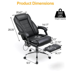 Erommy Heat and Massage Reclining Ergonomic Office Chair with Footrest Black