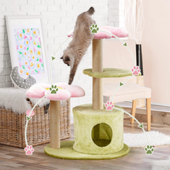 EROMMY Flower Cat Tree, 38 Inches Cat Tower with Scratching Post, Cute Cat Condo House with Dangling Ball, Multi-Level Pet Play Climbing Stand