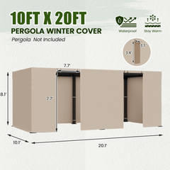 10FT X 20FT Pergola Winter Cover,  All-Season Pergola Accessory, Outdoor Pergola Cover with Sidewalls and Mesh Windows, Waterproof Enclosure for Weather Protection, Fits Most Pergola Sizes