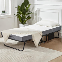 EROMMY Folding Bed with Mattress, Portable Rollaway Guest Bed for Adults with 5 Inch Foam Mattress,75” x 38”