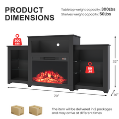 EROMMY Modern 70 Inch Electric Fireplace TV Stand with 16 Color Light Strip, Black