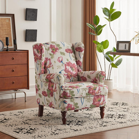 EROMMY Fabric Accent Chair, Modern Upholstered Armchair, Leisure Single Sofa Chair for Living Room Bedroom Reading, Pink Floral