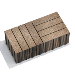 22 PCS Interlocking WPC Deck Tiles 11.8" x 11.8" – Natural Wood Look Composite Flooring for Patio, Balcony, Bathroom, Garden & Poolside, Waterproof, Non-Slip, All-Weather Use-Erommy