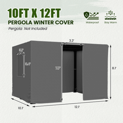 10FT X 12FT Pergola Winter Cover,  All-Season Pergola Accessory, Outdoor Pergola Cover with Sidewalls and Mesh Windows, Waterproof Enclosure for Weather Protection, Fits Most Pergola Sizes