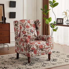 EROMMY Fabric Accent Chair, Modern Upholstered Armchair, Leisure Single Sofa Chair for Living Room Bedroom Reading, Red Floral