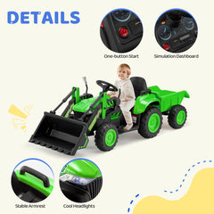 EROMMY Ride on Bulldozer for Kids Boys & Girls, 12V Electric Vehicles with Front Loader Bucket, Horn, Lights, Music Player, Safety Belt