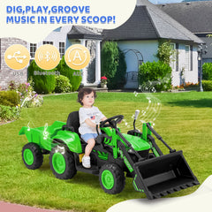 EROMMY Ride on Bulldozer for Kids Boys & Girls, 12V Electric Vehicles with Front Loader Bucket, Horn, Lights, Music Player, Safety Belt