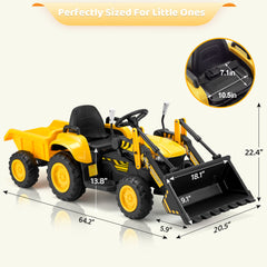 EROMMY Ride on Bulldozer for Kids Boys & Girls, 12V Electric Vehicles with Front Loader Bucket, Horn, Lights, Music Player, Safety Belt