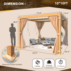 EROMMY 10X10 Pergola with Louvered Adjustable Roof – Wood Grain