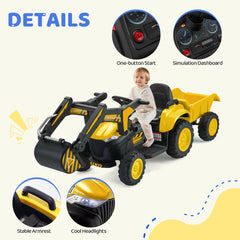 EROMMY Electric Ride on Excavator with Electric Digging Arm, 4WD Motors, 12V Battery, Remote Control, and Bluetooth – Perfect Gift for Kids Ages 3-7