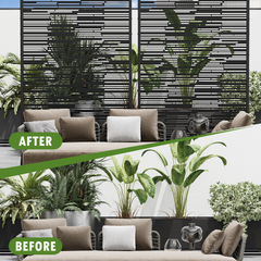 EROMMY 72" H Metal Privacy Screen, Freestanding Outdoor Privacy Screen with Upgraded Thickened Posts & Panels and Heavy Base, Black Linear(Consist of 5 Panels)