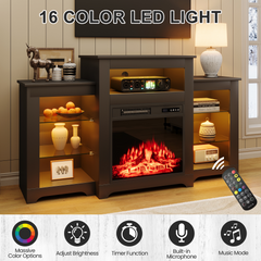 EROMMY 55 Inch Electric Fireplace TV Stand with 16 Color Lights, Wooden Entertainment Center with Adjustable Shelves, Black