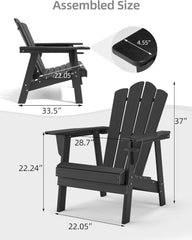 EROMMY Adirondack Chair - Durable HDPE Poly Lumber All-Weather Resistant, Oversized Balcony Porch Patio Outdoor Chair for Garden,  Black