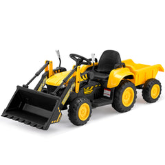 EROMMY Ride on Bulldozer for Kids Boys & Girls, 12V Electric Vehicles with Front Loader Bucket, Horn, Lights, Music Player, Safety Belt