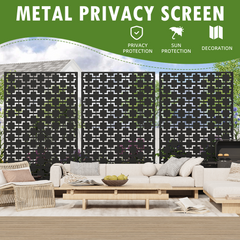 EROMMY 72" H Metal Privacy Screen, Free Standing Privacy Screen with Stable Heavy Base for Deck, Porch, Patio, Outdoor and Balcony, Black Square (Consist of 5 Panels)