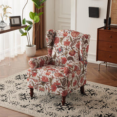 EROMMY Fabric Accent Chair, Modern Upholstered Armchair, Leisure Single Sofa Chair for Living Room Bedroom Reading, Red Floral