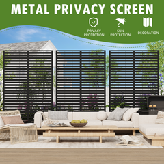 EROMMY 72" H×44" W Metal Privacy Screen, Free Standing Privacy Screen with Stable Heavy Base for Deck, Porch, Patio, Outdoor and Balcony, Black Louvered (Consist of 5 Panels)