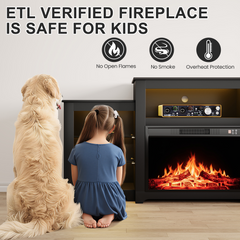 EROMMY Modern 70 Inch Electric Fireplace TV Stand with 16 Color Light Strip, Black